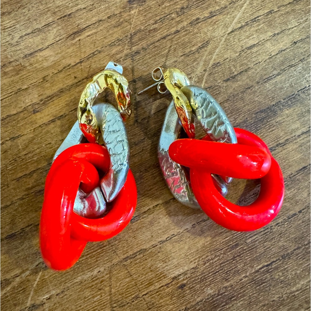 Red enamel statement earrings